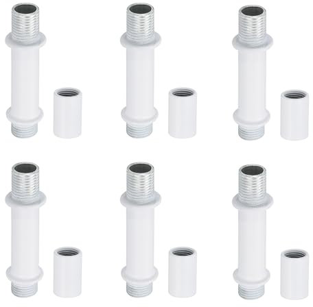 PATIKIL Kit De Droites Pour Lampes, 6 Ensembles M10 En Acier Carbone 40mm (1.57) De Longueur Avec Écrous De Raccordement Et Manchons De Connexion Pour Lampes De Table Et Lustres, Blanc