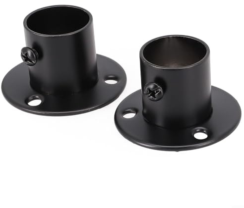 Vootnifig Stainless Steel Wardrobe Rail Support Flange Rod Pole Socket End Bracket 19-32mm Black 2-Piece Set(22mm)
