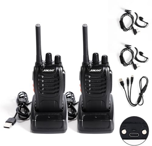 JUMJIAT Walkie -Talkie 16 Kanälegroße Reichweite Funkgeräte,Walkies talkies Eingebauter LED Taschenlampe, USB-Ladestation Cable mit Type-C und Headset (2 Stück)