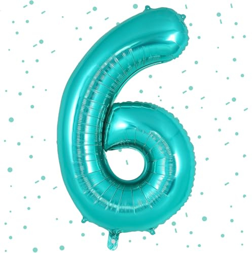 Ballons d'anniversaire de 6 ans vert émeraude, 40 pouces, vert émeraude, ballon numéro 6, ballons 6 ans d'anniversaire, ballons de 6 ans pour fêtes d'anniversaire d'anniversaire