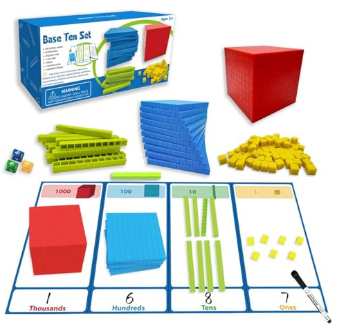 Base Diez Blocks Set, Base Ten Manipulantes - de Juego de matemáticas Base Bloques,Juguetes educativos, Bloques de Aprendizaje Preescolar para Contar Bloques para Conceptos Digitales y valeu