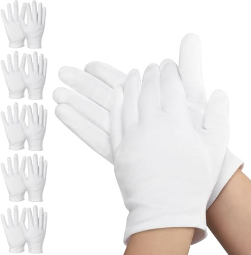 Einfa Baumwollhandschuhe Weiß - 10 Stück (5 Paar) Klein Cotton Gloves - S 20cm Stoffhandschuhe Work - Weiß Handschuhe Baumwolle Damen - White Gloves Pflegehandschuhe