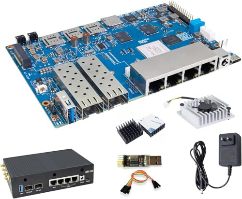 Banana Pi BPI-R4 WiFi 7 Router Board OpenWRT - DDR4 4GB/8GB RAM - MediaTek MT7988A (Filogic 880) SoC, 4G/5G Wireless Router, 2X 10GbE SFP 4X GbE for NAS Smart Home Gateway (Kit2, DDR4 4GB)