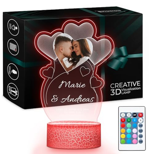 Maverton LED-Lampe, Jahrestag Geschenk, Hochzeitsgeschenk, Deko Wohnzimm | Digitaler Bilderrahmen, Lichtsockel mit USB-Kabel, Romantik Paar Geschenke, Personalisierte Geschenke Frauen und Männer