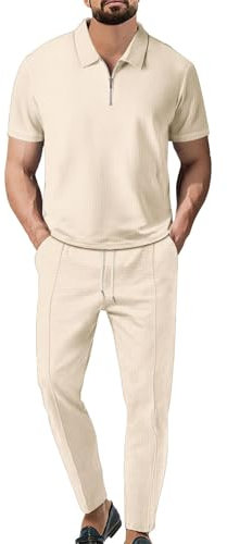 2 Pezzi Tuta Uomo Taglie Forti Comodi Completi Sportivo Traspirante Casual Elegante Polo E Pantaloni Con Coulisse Con Elastico In Vita Abbigliamento Outfit Spiaggia Cotone Jogging Tuta Palestra