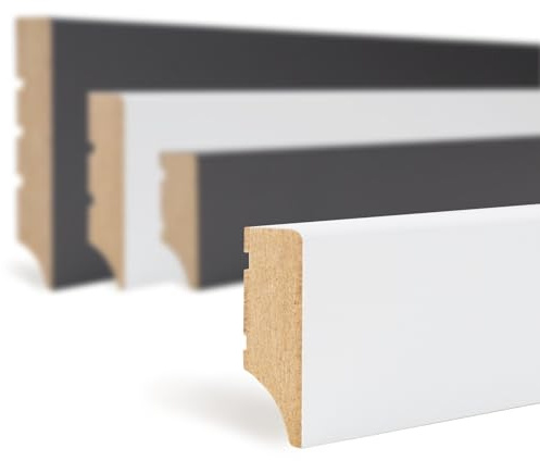 HEXIM Sockelleisten weiß 2000x35x12mm 20 Stück Fußleisten MDF foliert - Bodenleisten Weimarer Profil, Laminatleisten Fußbodenleisten (40 Meter)