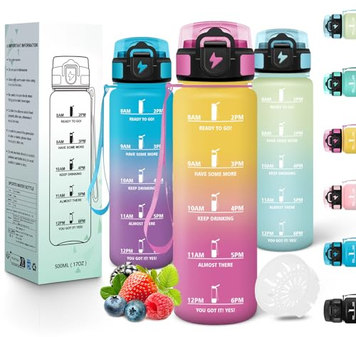 Motswedi Botella agua Niños, 500 ml Reutilizable, Cantimplora Infantil, a Prueba de Fugas, Botellas de agua para Niños, Sin BPA, Cantimplora para Escuela, Gym, Yoga, Oficina, Amarillo Rosa