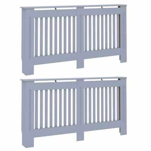 vidaXL Radiator Cover 2 pcs Grey 152x19x81.5cm Engineered Wood, Stylish, Modern Radiator Cover, Rectangular Engineered Wood, Glossy Finish, Functional Decor, Contemporary Home Accessory
