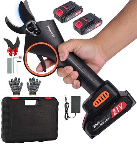 Forbici Potatura a Batteria 30mm，Cesoie Elettriche Professionali con 2×2.0Ah Batterie, Forbici da Potatura a Batteria SK5 per Giardino, Frutteto, Ulivi, Viti