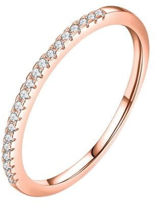 BCughia Damenring Rotgold 585, Eheringe aus 14 Karat Gold Rund Form Moissanit Stapelbar Ring Damen Freundschaft Gr 58