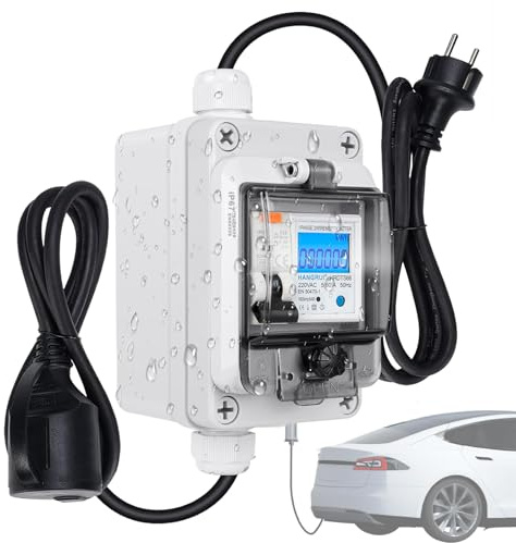 3 Phasen 16A 230V Mobiler Digitaler Stromzähler mit CEE Stecker/Kupplung IP67 Wasserdicht Schutzschalter KWH Messgerät LCD Display 2 Fach USB-A & USB-C Quick Charge 20W für Wohnmobile Elektrofahrzeuge