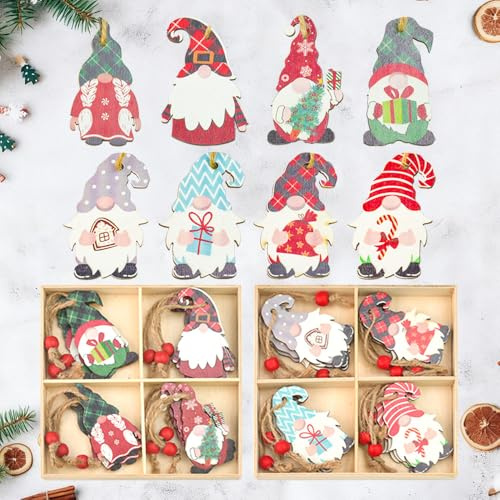 FuxFuis 24 Stück Weihnachtsbaumanhänger Holz Holzanhänger Weihnachten 6.5cm Weihnachtsanhänger Kleine Weihnachtsdeko Anhänger Niedlich Weihnachtsmann Deko Anhänger für Weihnachtsbaum Fenster Esstisch