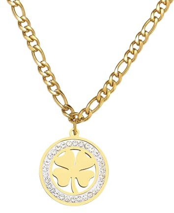 Herzförmige vierblättrige Halskette aus 925er Sterlingsilber für Frauen und Mädchen, zarter Kristall-Strass-Anhänger – 4 Halskette, Alhambra Lucky