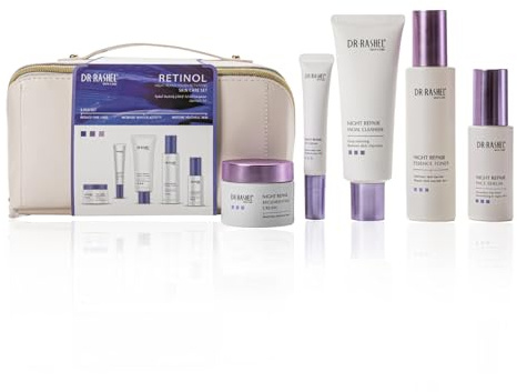 Gesichtspflege Set mit Retinol 5-teilig - Night Repair Routine - Anti-Aging Gesicht Serum, Augencreme, Gesichtscreme, Gesichtsreinigung & Toner für straffe Haut & Faltenreduzierung - Geschenkset Damen