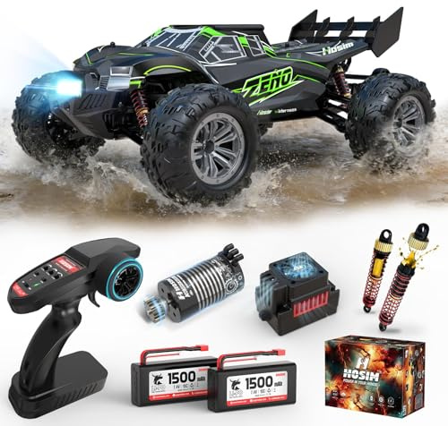 Hosim 1:10 Ferngesteuertes Auto Bürstenlose Schnell RC Auto 60 km/h für Erwachsene und Kinder, Offroad RC Car mit 2 Akkus (30 Min), Metall-Chassis & Öldruckstoßdämpfer, IPX6 All Terrain RC Buggy