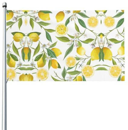 LPLSNWS Bandiera con limoni tropicali freschi, bianca con motivo giallo e verde, 9 x 1,5 m, decorazione per esterni, in poliestere, double face