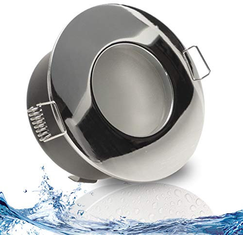 trendlights24 Nautic IP65 LED Bad Einbaustrahler 230V Chrom rund dimmbar, 1er Set Spots 5W Neutralweiß flach 50 mm, Decken LED-Spots Feuchtraum