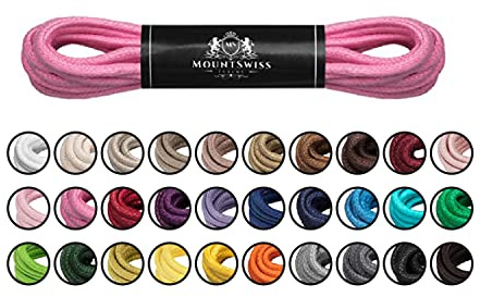 Mount Swiss Luxury Schuhbänder I Wasserabweisende und reißfeste Schnürsenkel rund ø 2-3 mm aus feiner Baumwolle/gewachst Farbe: pink, Länge: 60 cm
