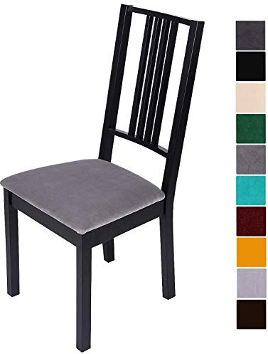 Homaxy Stuhlbezug Sitzfläche Samt Weich Sitzbezug Stuhl Stretch-sitzbezüge für Esszimmerstühle Abwaschbar Schonbezug Hussen für Stühle- 4er Set, Silbergrau