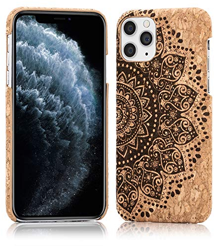NALIA Coque en Liège Compatible avec iPhone 11 Pro, Slim Cork Hardcase Mince Housse Protection Rigide Nature, Dure Cover Bois Anti-Choc Wood Case Design Bumper Etui Protege, Motiv:Cork Mandala