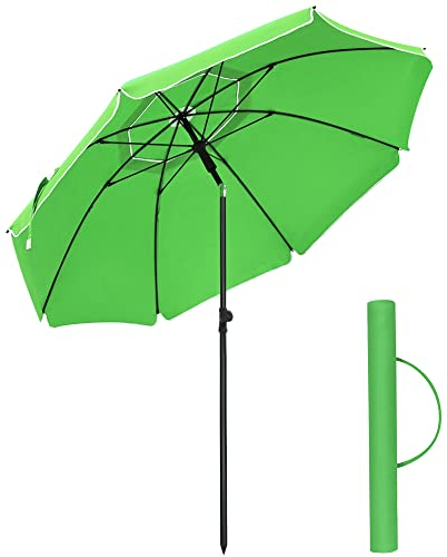 SONGMICS Sonnenschirm 200 cm, Sonnenschutz, UPF 50+, Strandschirm, beidseitig um 30° knickbar, höhenverstellbar, mit Tragetasche, für Balkon, Garten, Terrasse, Strand, ohne Ständer, grün GPU65GNV1