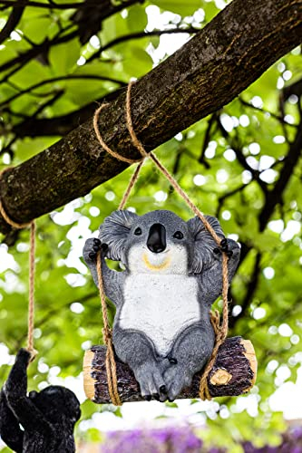 Garden Mile® Swinging Koala Bear Animal Resin Garden Statues Outdoor Indoor Tree Hanging Garden Ornaments Home Decorations Novelty Gift Idea for Garden Lawn Patio Porch Weatherproof (23 x 20 x 10cm)