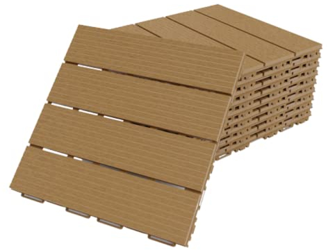 Terrassenfliesen aus Kunststoff, Klicksystem, 30 x 30cm, 8 Stück, 0,72 qm, Balkonfliesen, Bodenbelag, Klickfliesen in Holzoptik, Cappuccino