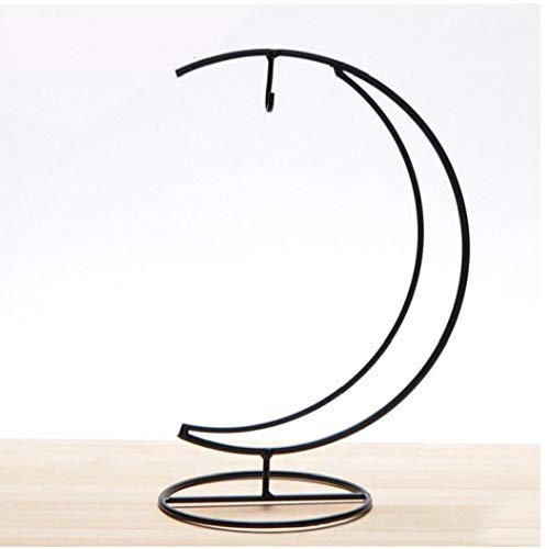 Casecover Metal Iron Wire Moon Shape Hanging Vase Plant Stand Holder Wooden Base Garden Tabletop Decor