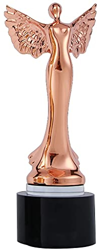 DXIUMZHP Pokale Engel-Metall-Trophäe, Kreative High-End-Trophäe Aus Vergoldetem Kristall, Schwarzer Kristallsockel, Individuelle Beschriftung (Color : Copper, Size : 8x8x26cm)