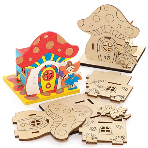 Baker Ross FE653 Fairy House Wooden Model Kit - Pack of 3, Tealight Holder to Decorate and Display, Wooden Crafts for Children, Ideal Kids Arts and Crafts Project
