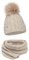 ELIMELI® Mütze Schal Damen Winter Kombi Set - warme Strickmütze Wintermütze mit Bommel und EIN passender XL Schal - Slouch Strick Beanie Bommelmütze Made in EU 15568 (Beige)