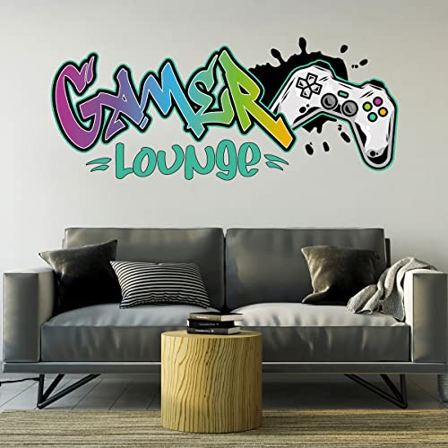 tjapalo® vr199 Cooles Gamer Wandtattoo Gaming Zimmer Mädchen wandtattoo gamer Graffiti Lounge Wandsticker game controller, Größe: B80xH33cm