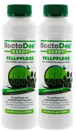 BactoDes Ready Fellpflegespray 2 x 200ml I 3in1 Pflege für Hunde & Katzen mit Mikroorganismen I Glänzendes Fell, gesunde Haut & natürliche Geruchsneutralisierung I Ideal bei empfindlicher Haut