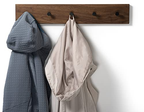 WOODS Hakenleiste Garderobe Holz massiv I Garderobenleiste Handtuchhalter I moderne Wandgarderobe (55cm (5 Haken), Nussbaum, schwarze Haken)