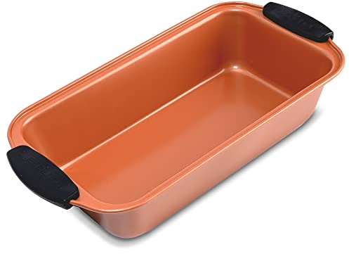 11” Non Stick Loaf Baking Pan, Deluxe Copper Carbon Steel Pan with Blue Silicone Handles, Quality Metal Bakeware For Cooking & Baking Cake Loaf, Muffins & More, Compatible with Model NCSBS54S