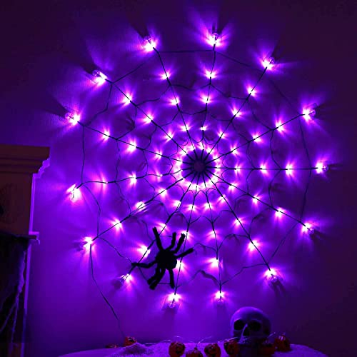 Halloween Spinnennetz Lichter 120 LEDs 8 Modes Lichterketten 1Meter Durchmesser Wasserdichte Netzlichter Decor für Haushof Garten Indoor Outdoor