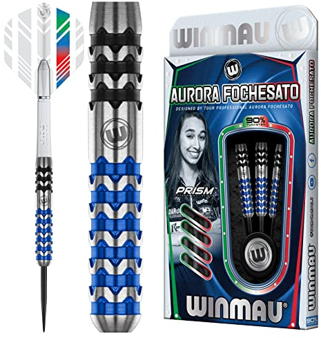 WINMAU Aurora Fochesato 22 Gram Professional Steeltip Tungsten Darts Set with Flights and Stems (Shafts)