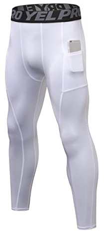WRAGCFM Herren Kompressionshose Workout Athletic Gym Leggings mit Taschen Sport Yoga Laufen Baselayer Tights, Weiß #80, Groß