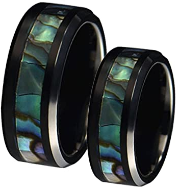 Mesnt Bague Femme Acier Inoxydable, 8mm Incrustation d’Anneau Noir Coquille colorée pour 2 | Femme 54 & Homme 54