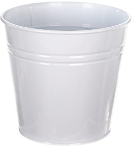 HERSIG - Cubo Metal Blanco Brillo Grande | Macetero Redondo - 16x11,5x14,7cm