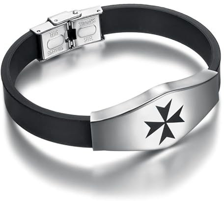 BOBIJOO JEWELRY - Bracelet Croix de Malte Templier Silicone Acier inoxydable 21cm