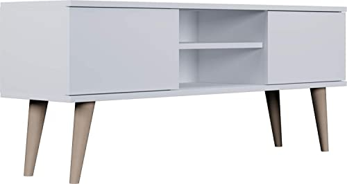 WFL GROUP TV-Schrank - Skandinavisch Fernsehtisch TV-Lowboard für Wohnzimmer 120 oder 160 cm - mit Holz Füße und 2 Türen - 120 cm - Weiß