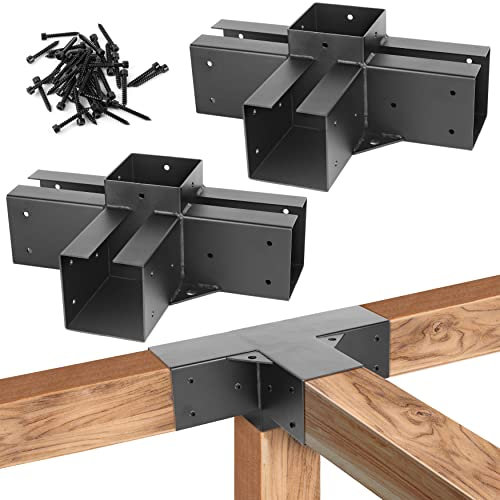Kit di staffe per pergola in legno, 4 x 4, in acciaio inox, a 3 vie, kit fai da te per travi in legno 4x4 per gazebo, pergole da patio, capannoni, finitura nera (confezione da 2)