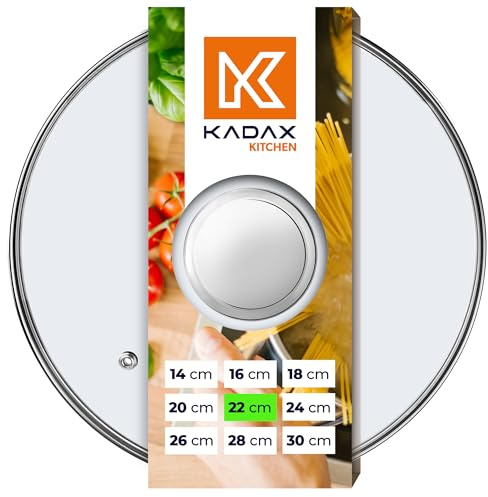 KADAX Glasdeckel, Topfdeckel Ø22 cm mit Silbergriff, hitzebeständig, mit Dampfloch, Universaldeckel für Töpfe & Pfannen, klare Sicht, dicht schließend