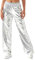 Gl?nzende Metallic Hose Damen Glanz Jogginghose High Waist 80er 90er Jahre Kost?m Lack Leder Wet Look Hip Hop Clubwear Holografische Rave Hose Jogginghose Streetwear Halloween Cosplay Silber S