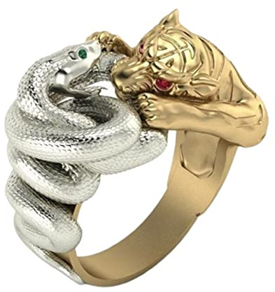 Schlangenring, Gotischer Tiger Ring für Männer, Nordischer Wikinger-Schlangenring Tiger Schlangenschmuck, Keltischer Tigerring Hip-Hop-Gold-Tiger-Band-Ring Punk-Tiger-Tier-Ring für Jungen (20.6)