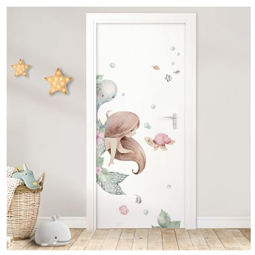 DEKO KINDERZIMMER Türaufkleber Meerjungfrau ohne Name Wandsticker Kinderzimmer Wandtattoo Babyzimmer Türsticker Wandaufkleber selbstklebend DK1123-01
