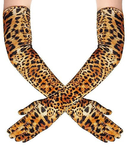 MEISH Lange Leopardenhandschuhe Party Samt Handschuhe Halloween Kostüm Zubehör für Maskerade Party, braun, One size