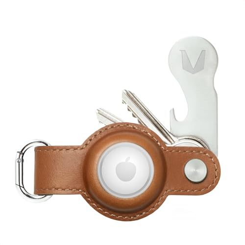 MAGATI Schlüsselanhänger für AirTag mit Einkaufswagenlöser aus Echtleder für 1-7 Schlüssel - Key Organizer Kompatibel mit Apple Airtag Anhänger, Schlüsseletui mit Fundservice - Cognac