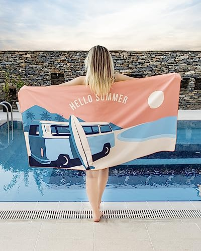 Gräfenstayn Premium Strandtuch Mikrofaser mit Umhänge-Knopf 100x180 cm - ÖKO-TEX 100 - Badetuch leicht, sandfrei und schnelltrocknend - XXL Strand-Handtuch - Microfaser Strandlaken groß (Summer)
